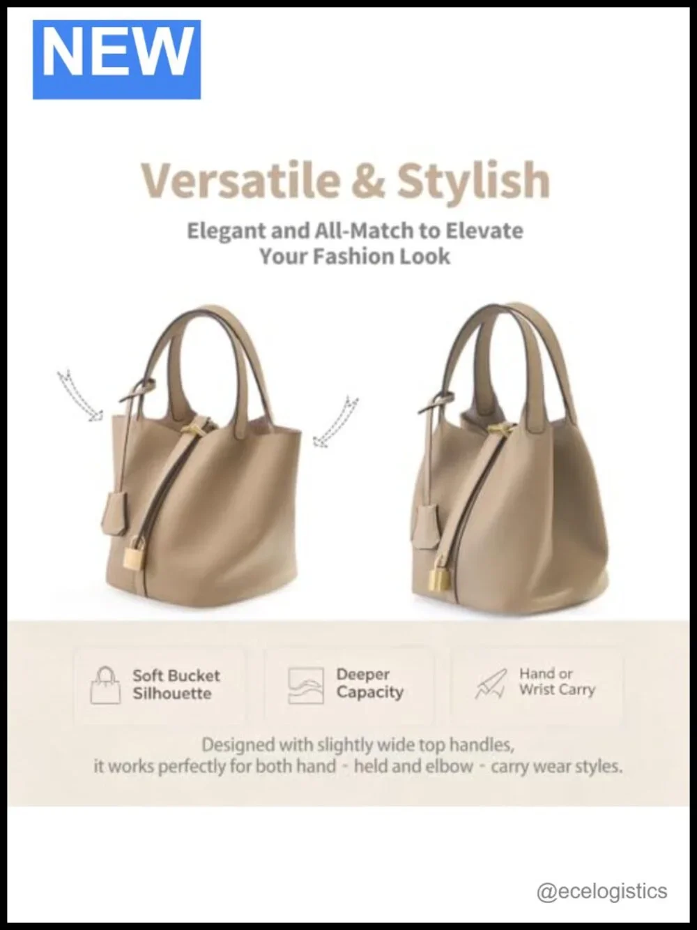 Genuine Leather Lock Design Bucket Bag for Women Vegetable Basket Vintage